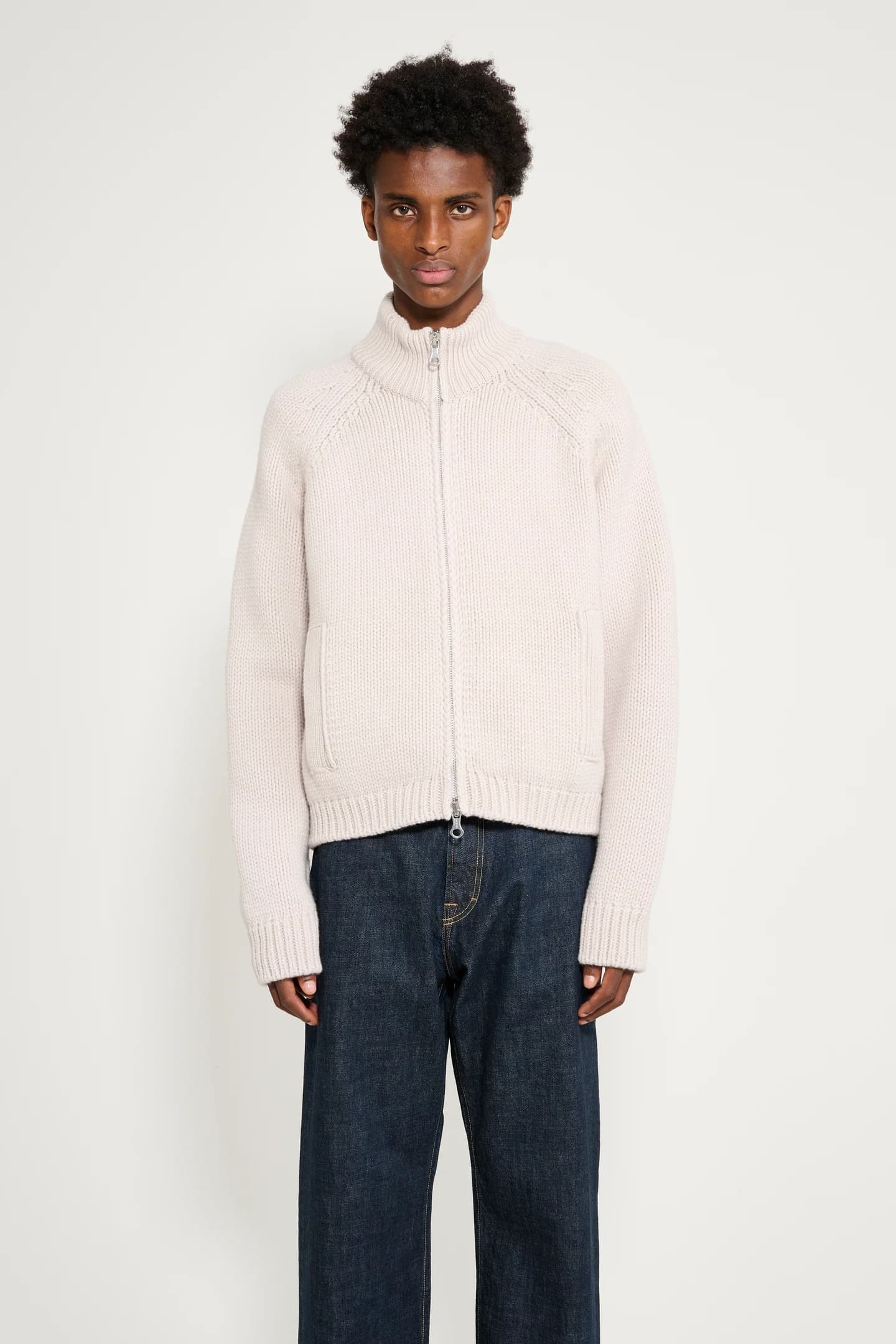 OUR LEGACY ULTRA ZIP CARDIGAN BONE LOW TWIST MERINO 2